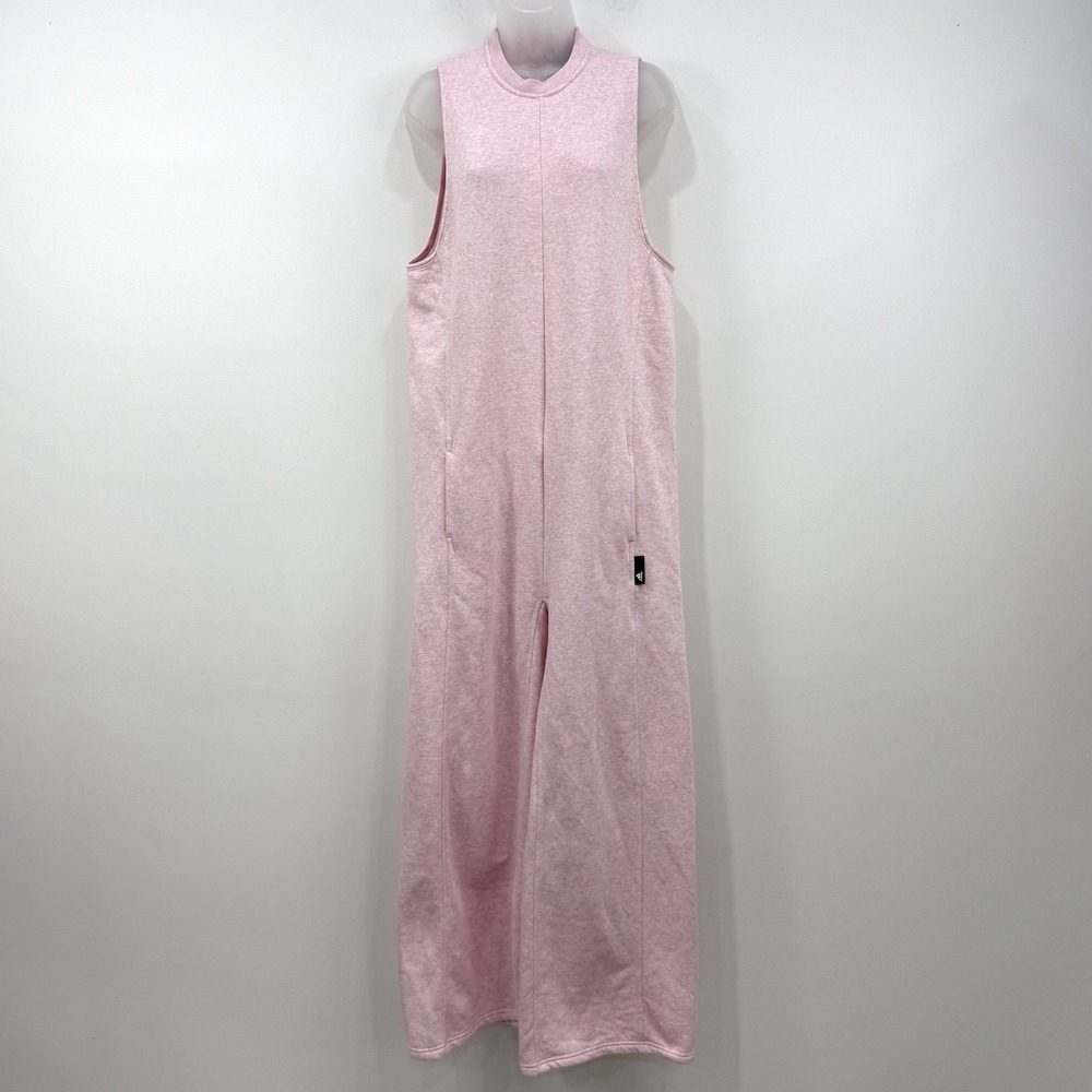 Adidas Studio Lounge Fleece Jumpsuit Pink M Wide Leg Lounge Athleisure Travel